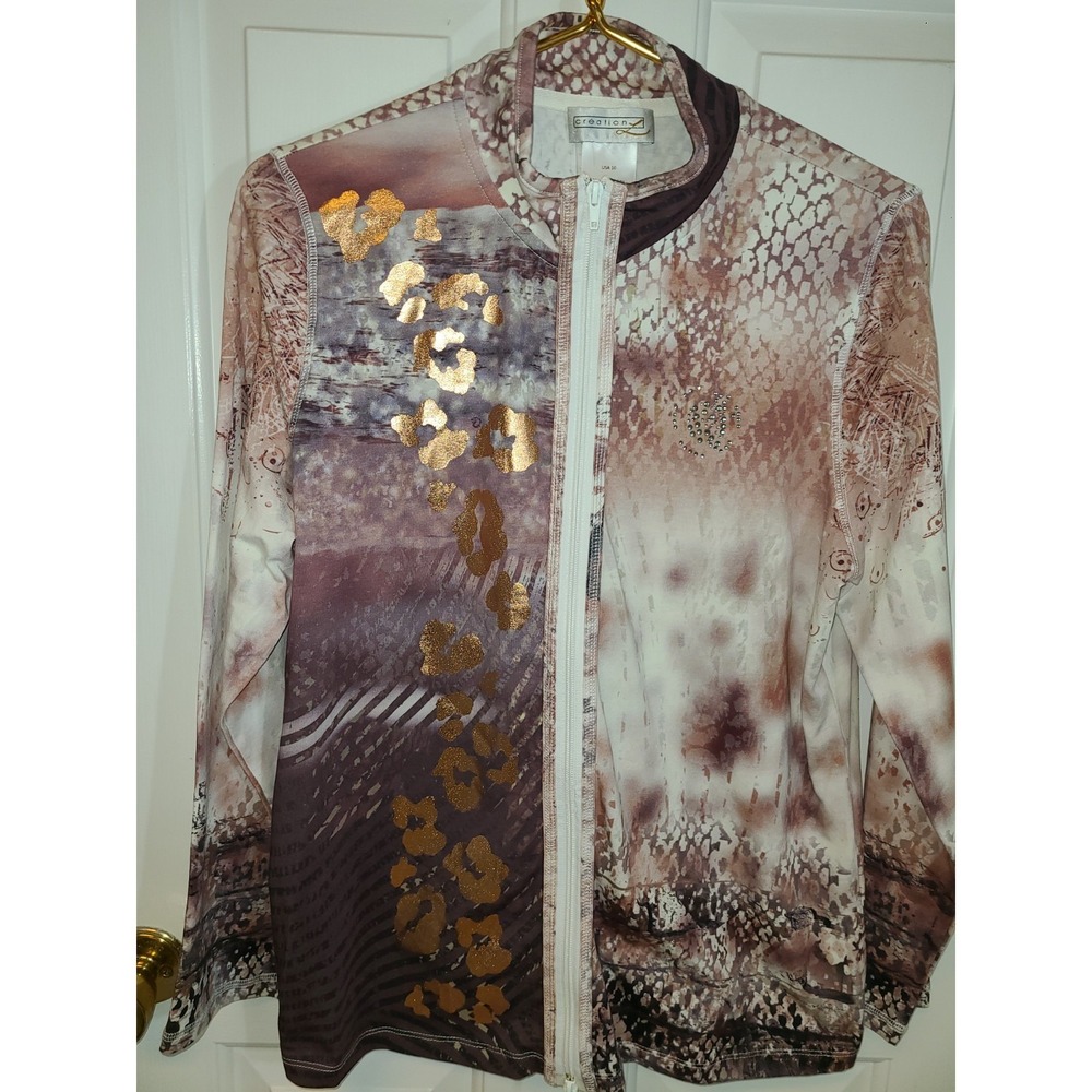 NWT Metallic Animal Print Full Zip Womens Jacket Made in Turkey Hip Euro Goth